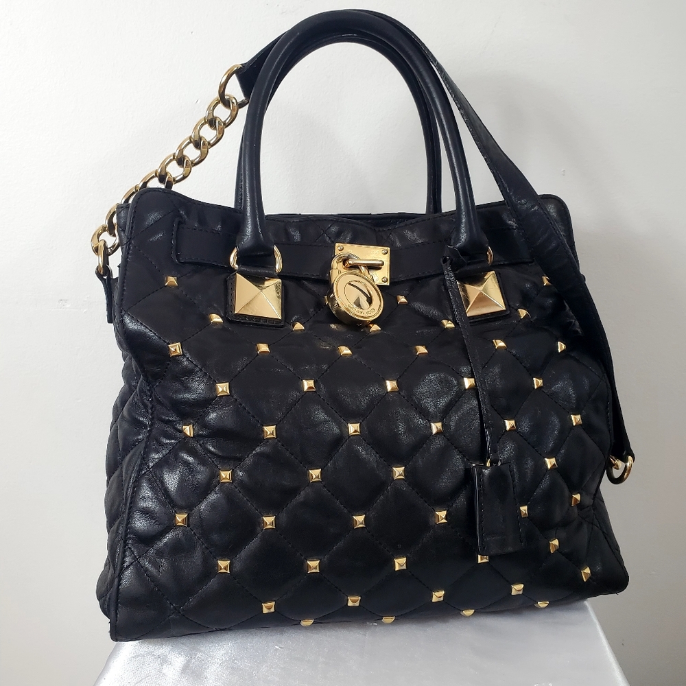 Michael Kors Black Studded Quilted Hamilton Bag